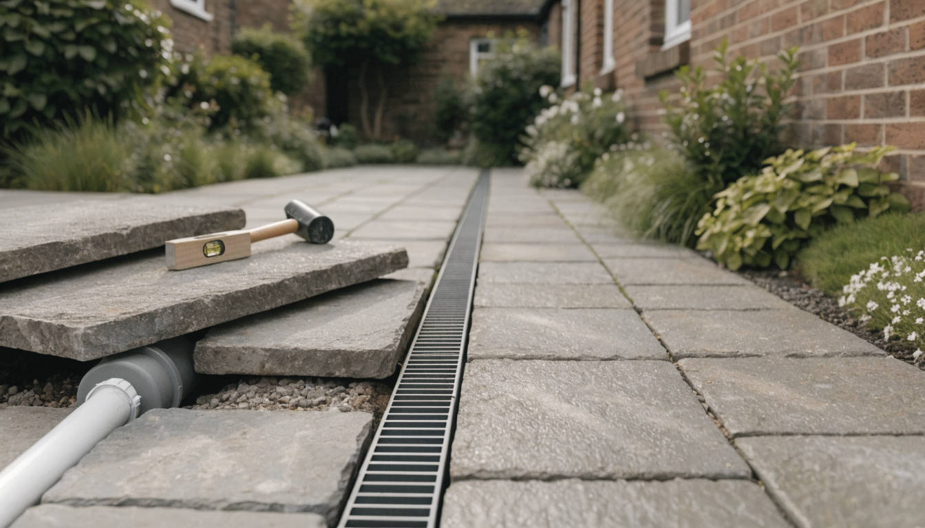 AI concept illustrating Patio repairs and drainage