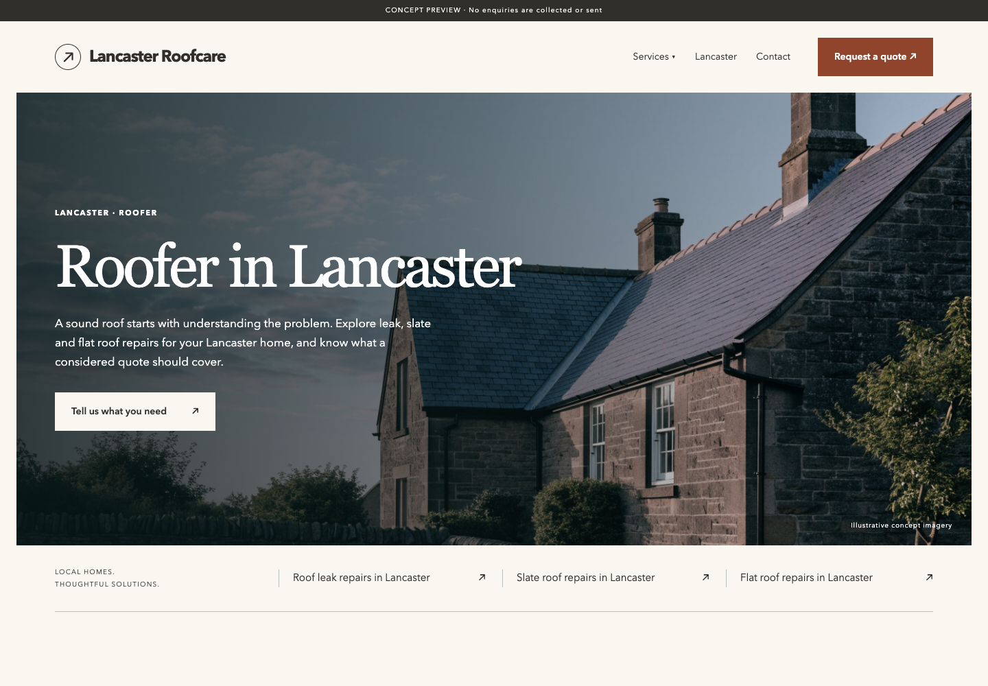 Website preview: Roofer in Lancaster