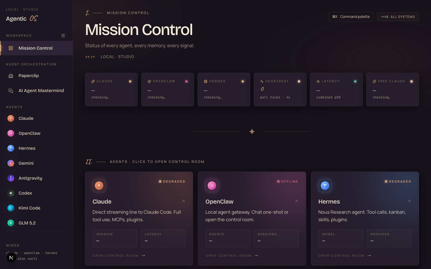 The Agent Command Deck — one dashboard running every AI agent on one shared brain