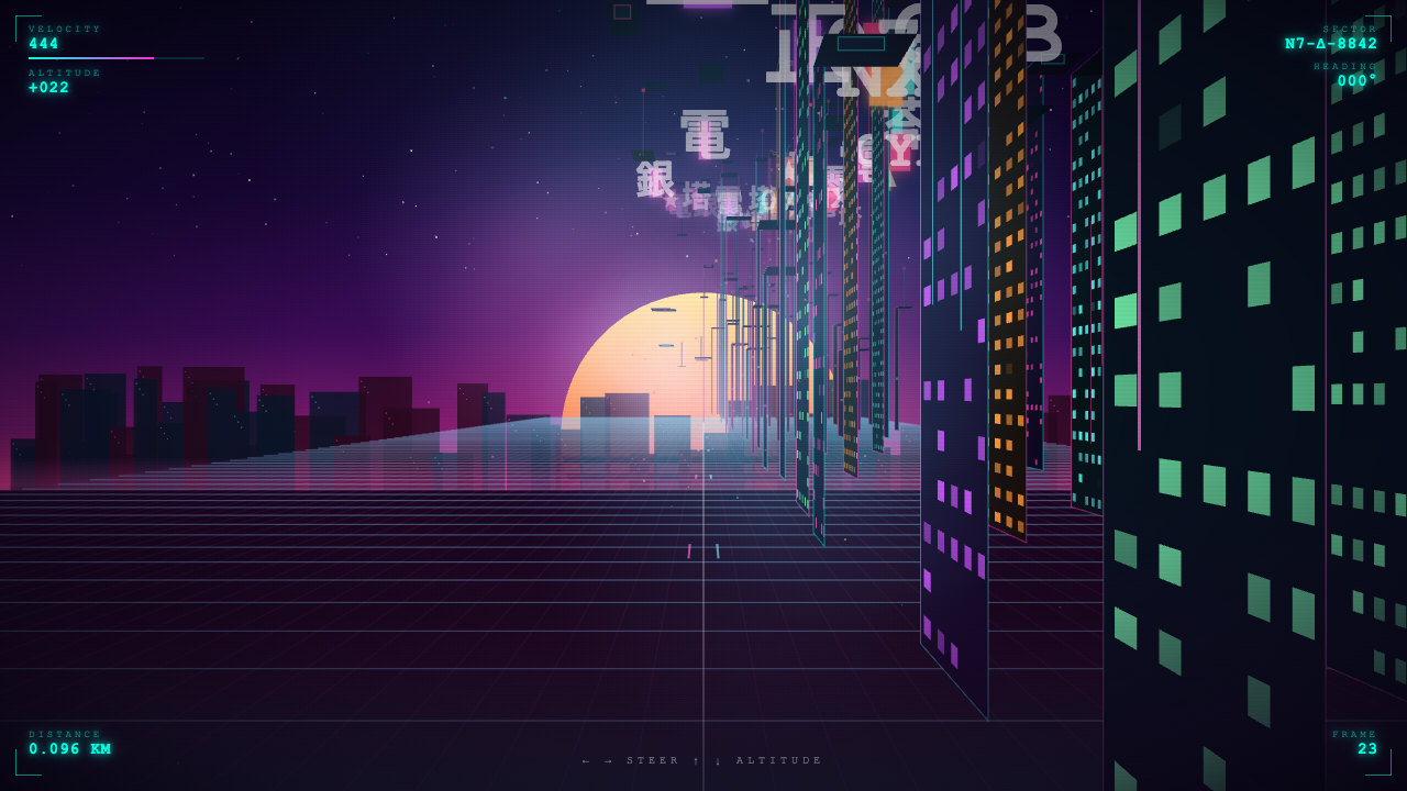 Neon city flythrough built by an agent