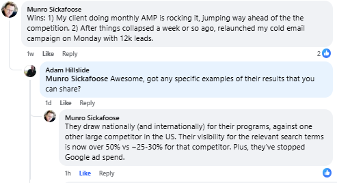 A user sharing client wins from running monthly amps