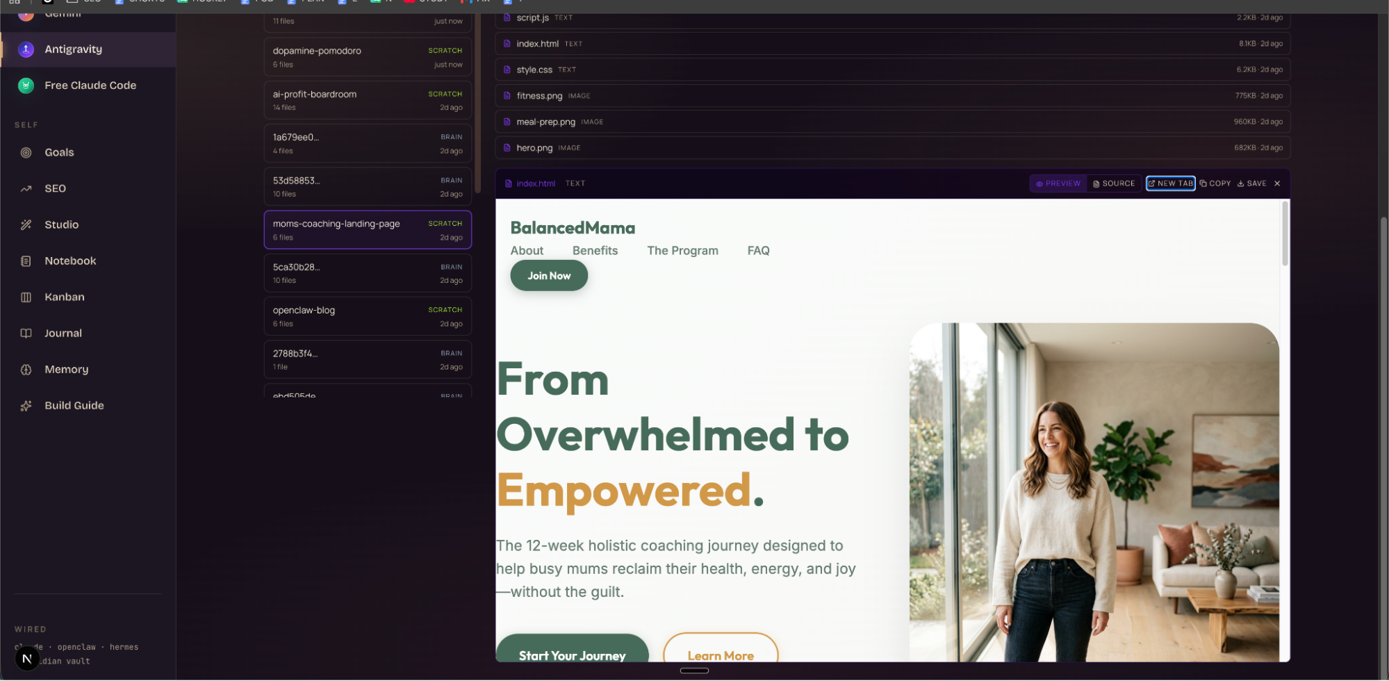 A coaching landing page built by Antigravity inside Agent OS