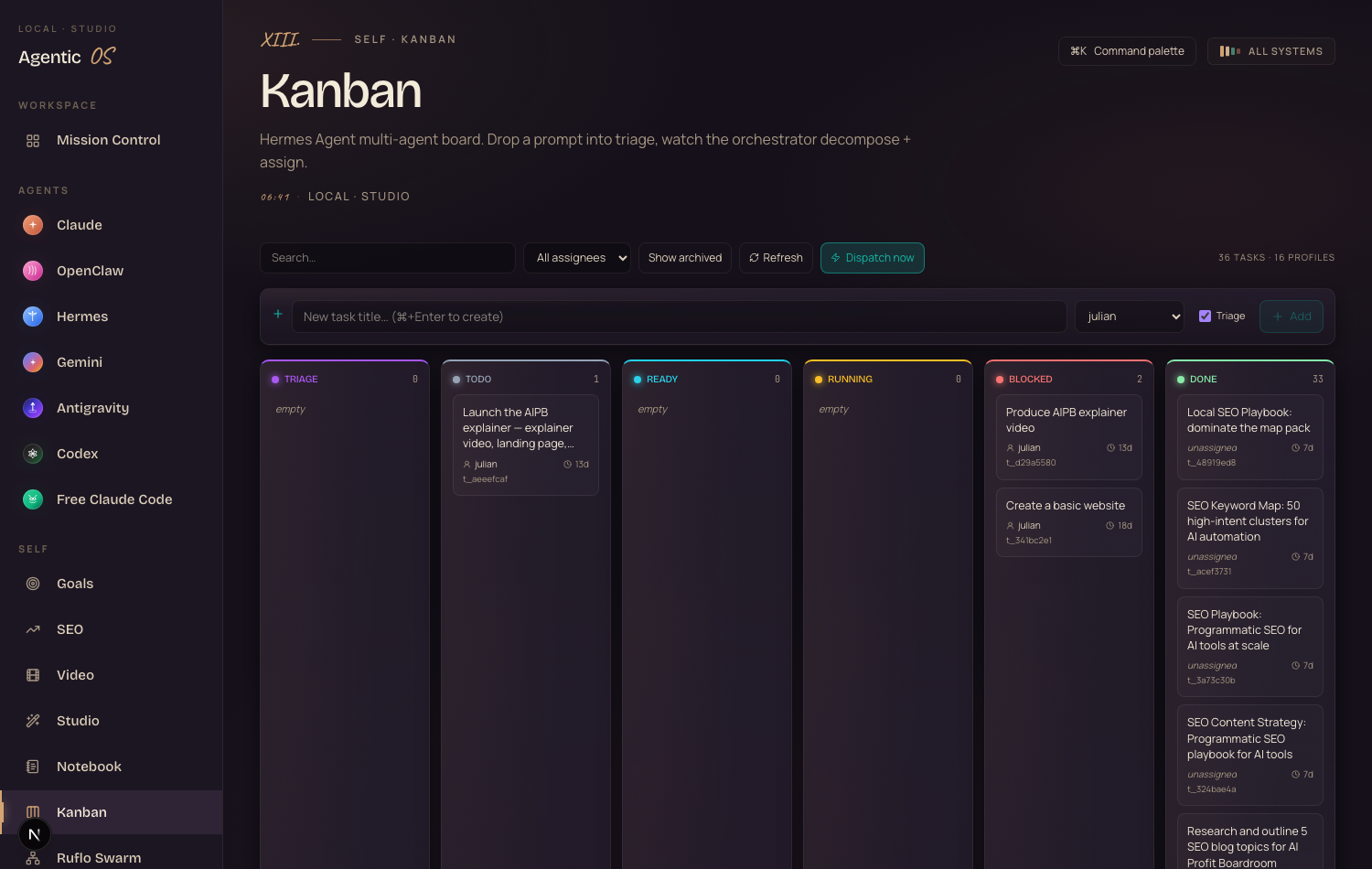 The Agent OS Kanban board