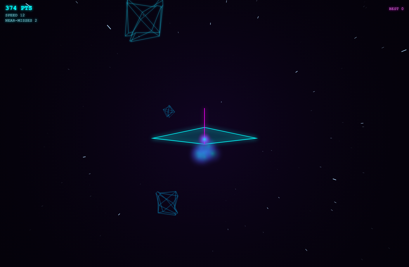 Asteroid Dodger 3D — the viewer's request, built autonomously by the agent