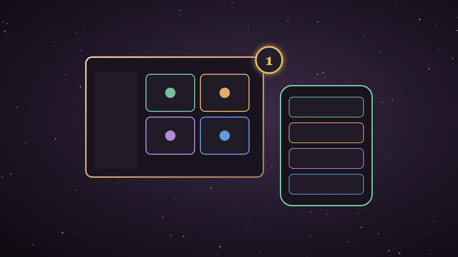 A dark desk with nine glowing screens showing different Hermes Agent interfaces, a native app, a full-screen dashboard, a browser chat, a pixel office and a terminal, all wired to one central golden agent core