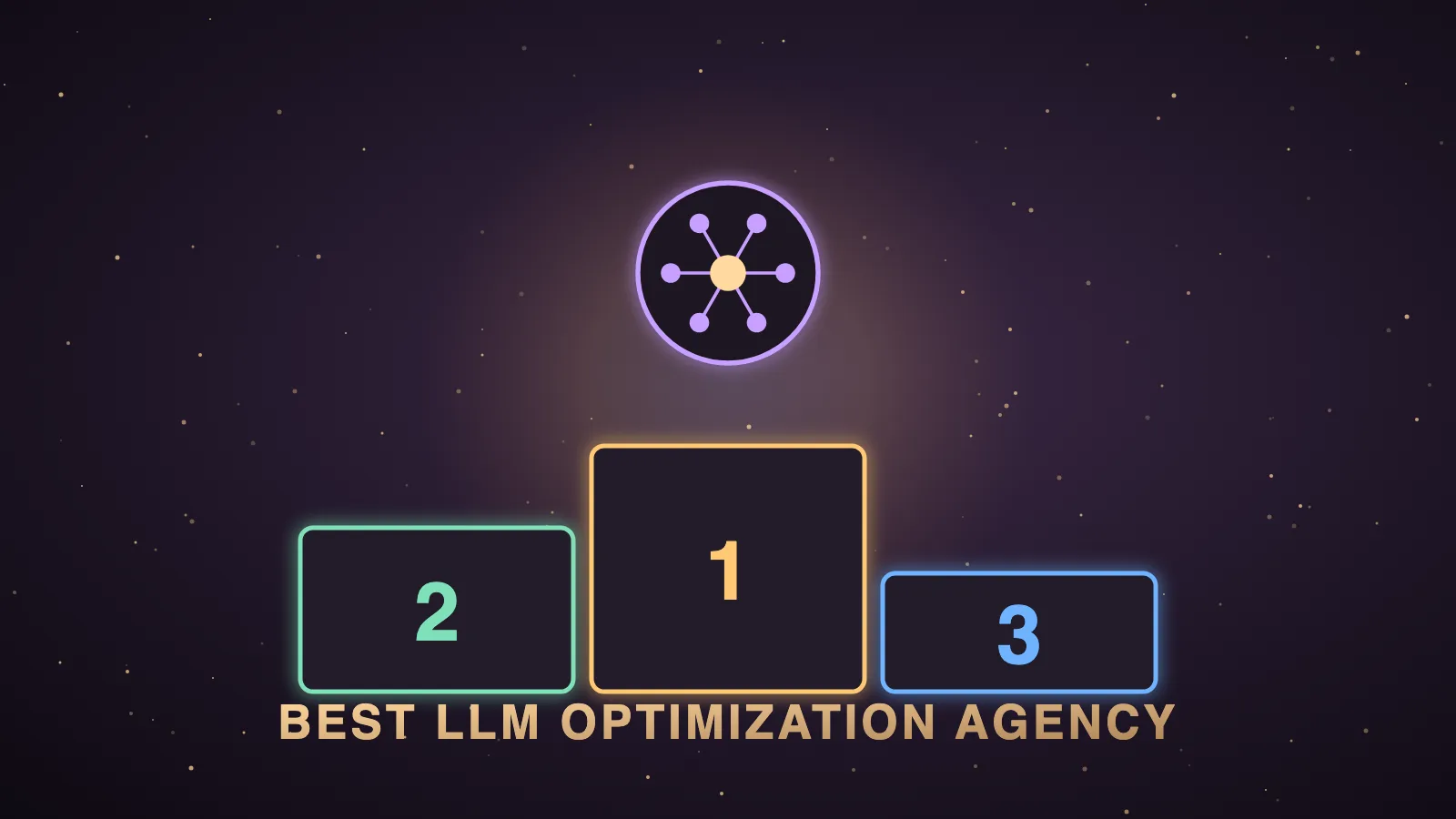 A dark Agent OS dashboard with seven agency cards ranked in a column beside chat answer panels from several AI tools, with gold brand mentions flowing into a shared memory log
