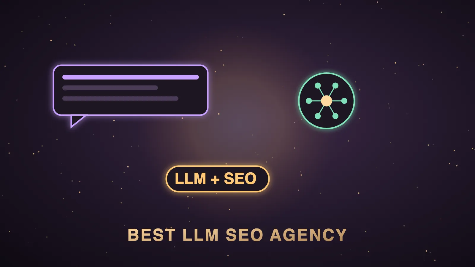 A dark Agent OS dashboard split into two glowing halves, one showing an AI chat answer with gold citation links and one showing a Google ranking chart, with eight agency cards ranked down the middle
