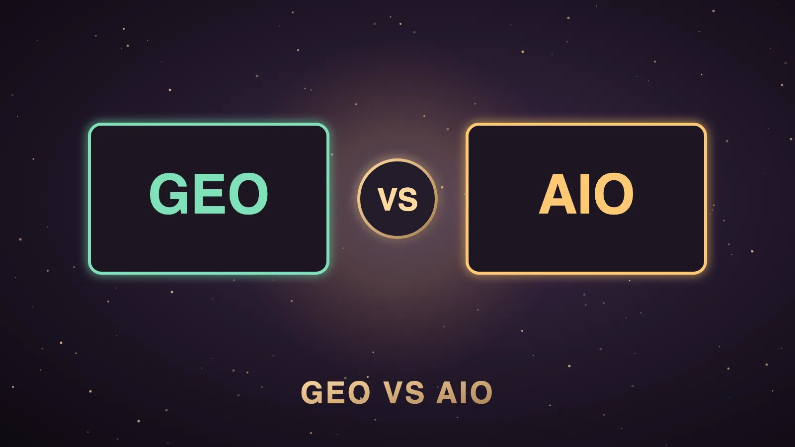 A dark Agent OS dashboard with a Google AI Overview card on one side and several AI assistant answer cards on the other, joined by gold lines to one central panel labelled GEO