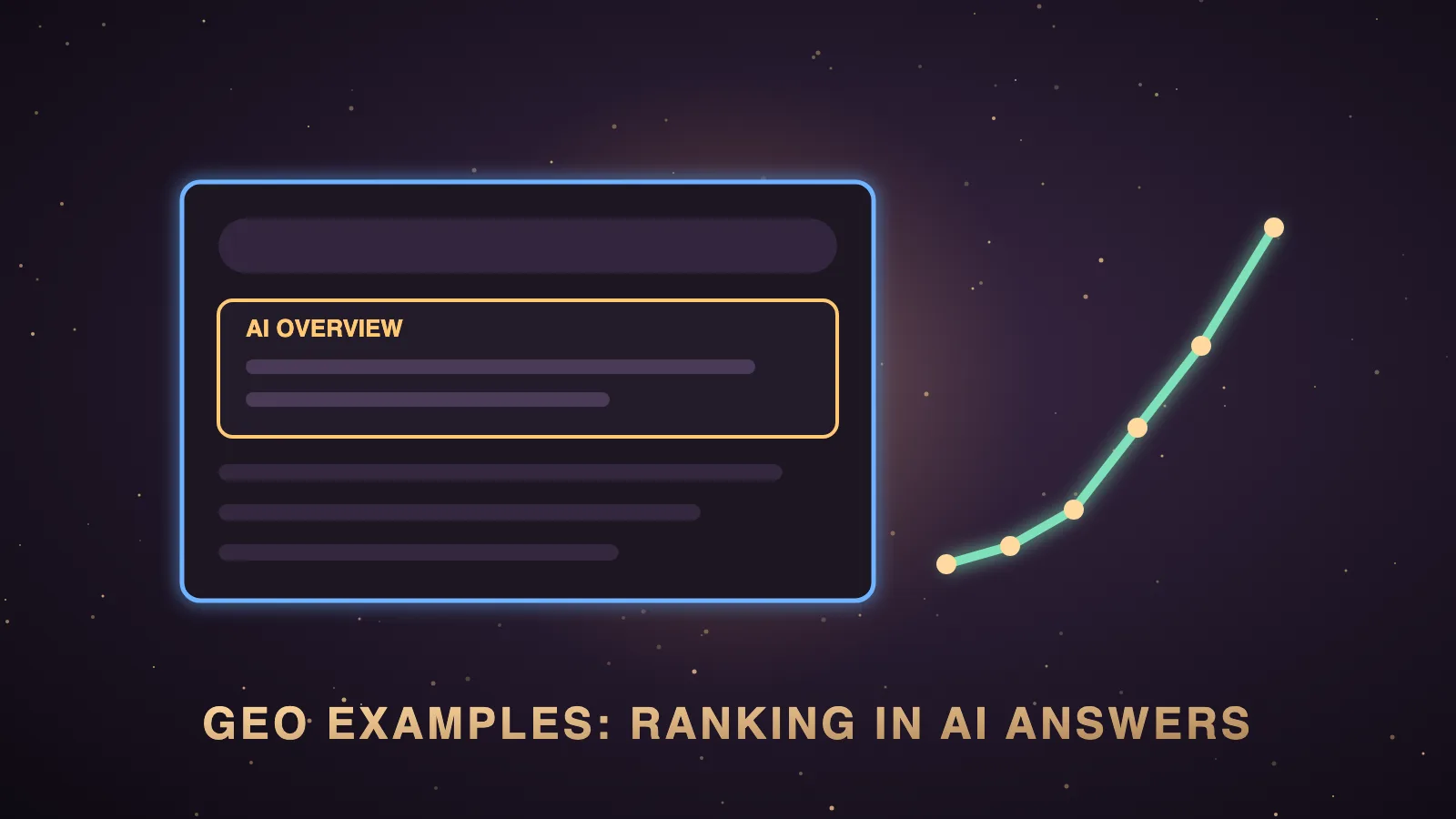 A dark Agent OS dashboard showing a Google AI Overview card with one business name highlighted in gold, three glowing tiles labelled source, everywhere and first, and lines connecting several websites to a single answer