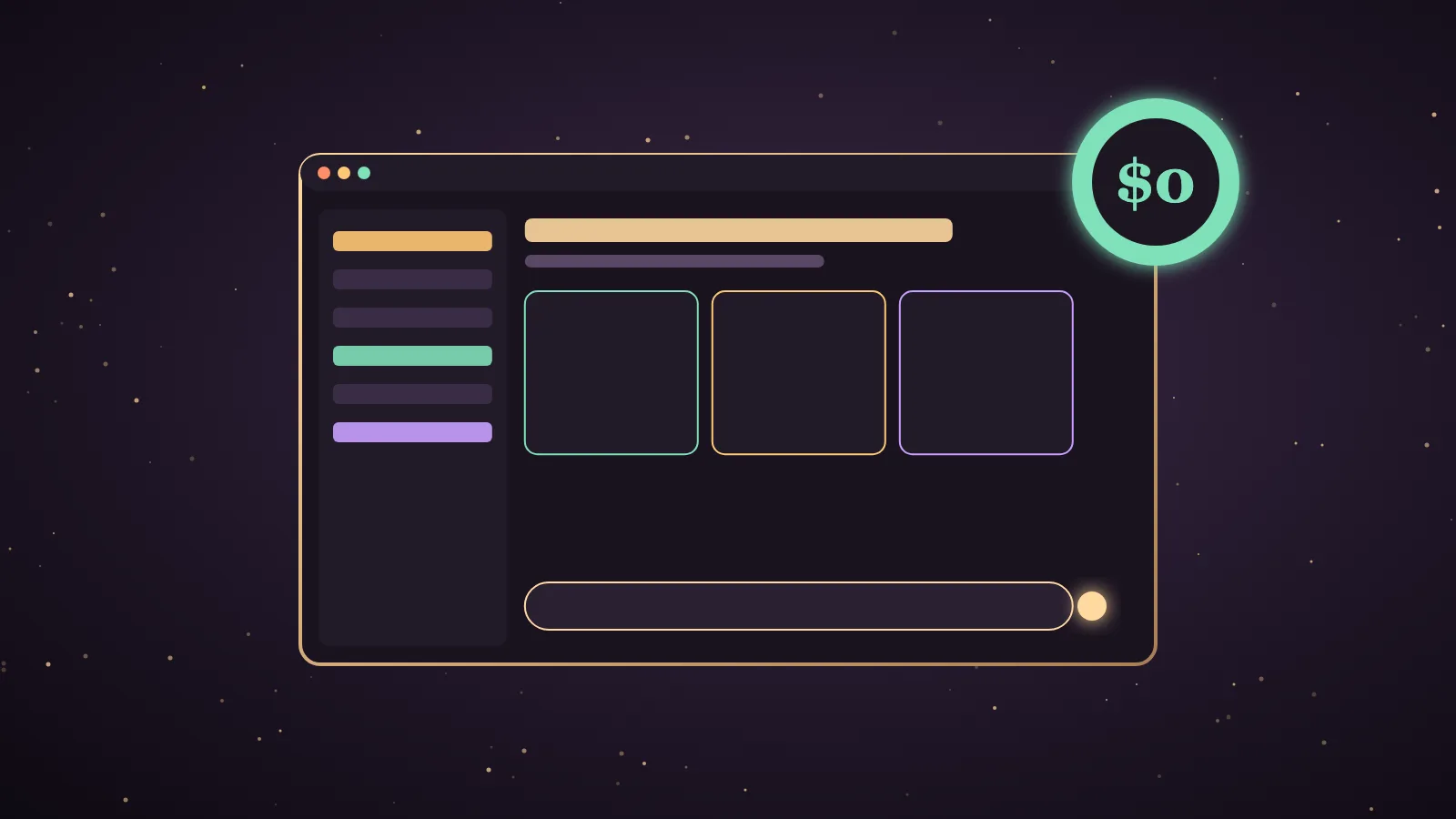 A sleek full-screen desktop glowing on a dark aubergine workstation, with a winged messenger robot at its centre surrounded by floating panels for spaces, missions and automations, illustrating Herald OS as a free Hermes Agent OS