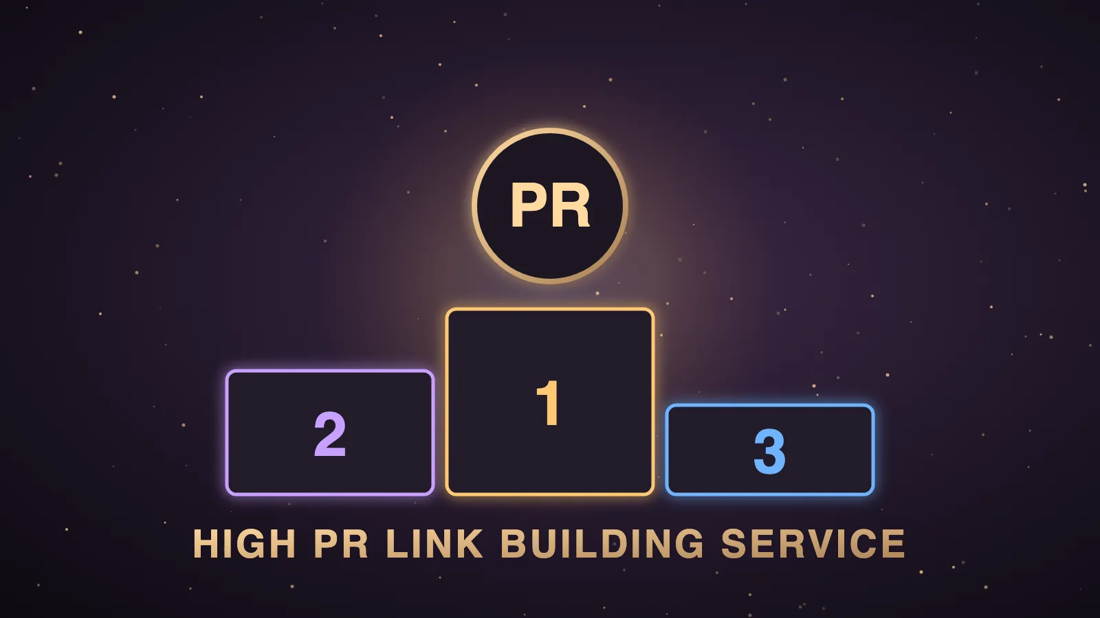 A dark dashboard with an old 0 to 10 toolbar gauge fading out on the left and a panel of agent icons checking DR, traffic and relevance bars for a column of ranked provider cards on the right, one highlighted in gold