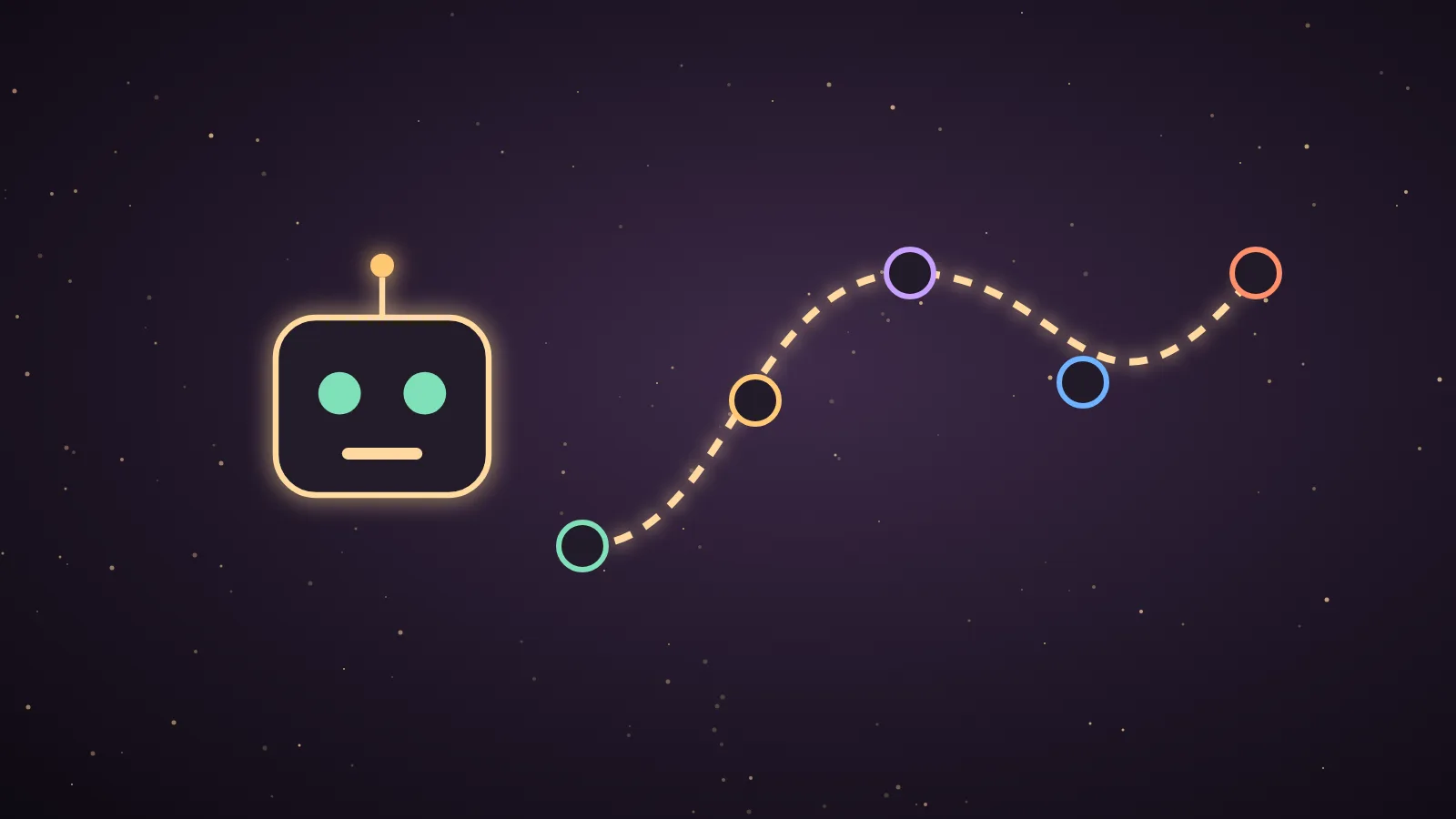 A dark dashboard showing eight numbered steps climbing like a staircase from a single AI agent to a full agent operating system, with layers labelled brain, tools, memory, clock, skills and team