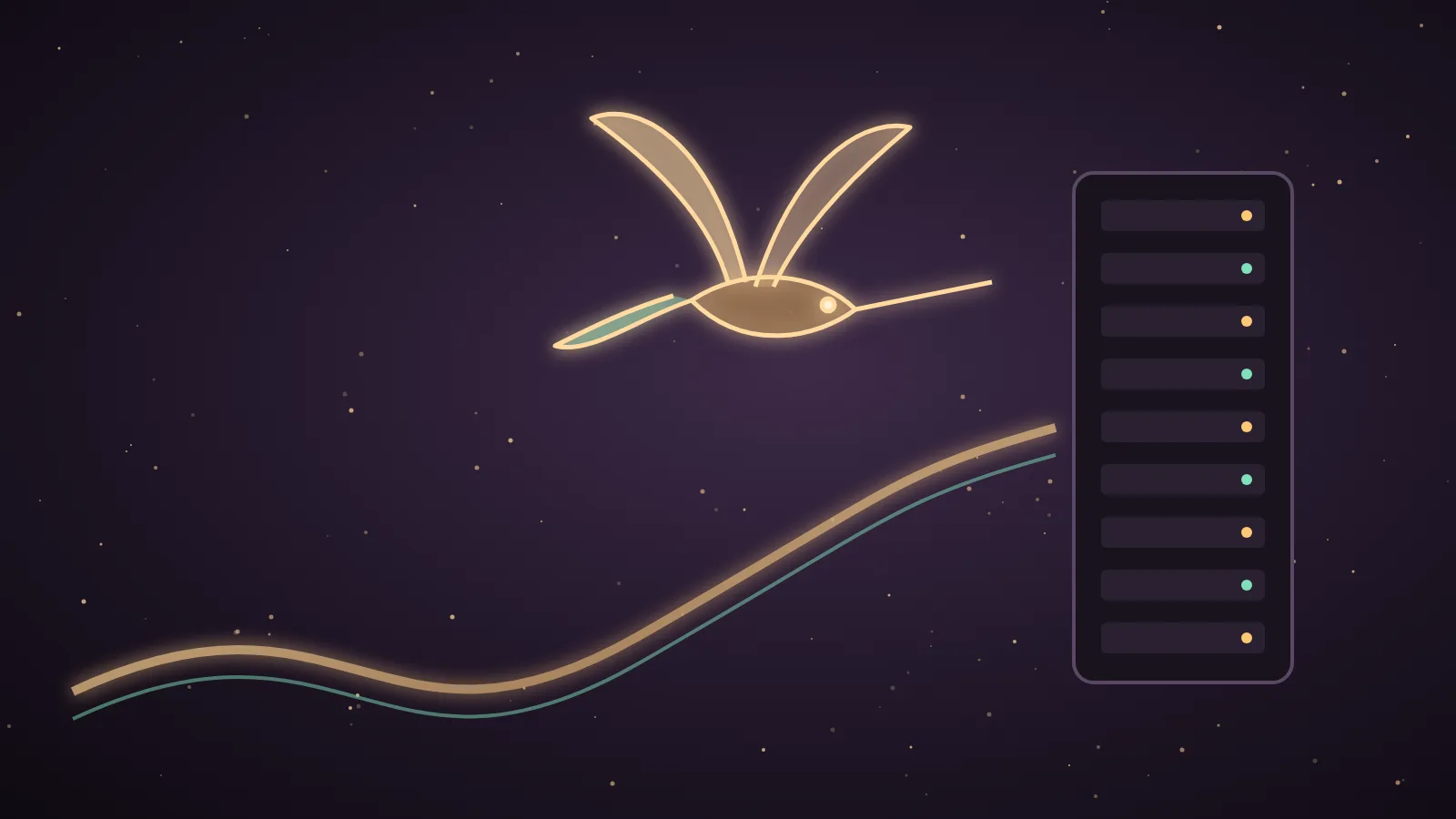 A glowing bronze hummingbird hovering over a dark server rack with German and English text streams flowing between agent nodes