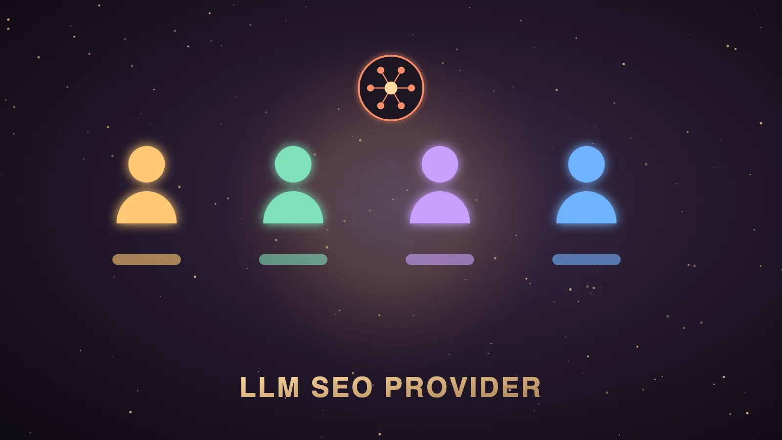 A dark Agent OS dashboard with four glowing provider cards labelled agency, consultant, software and in-house agents, connected to AI answer panels for ChatGPT, Claude, Gemini, Perplexity and Google