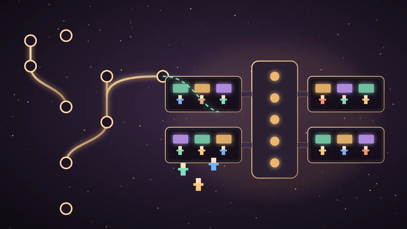 A glowing pixel-art space station floating above a terminal window showing a git clone command, with tiny AI agents walking between its rooms