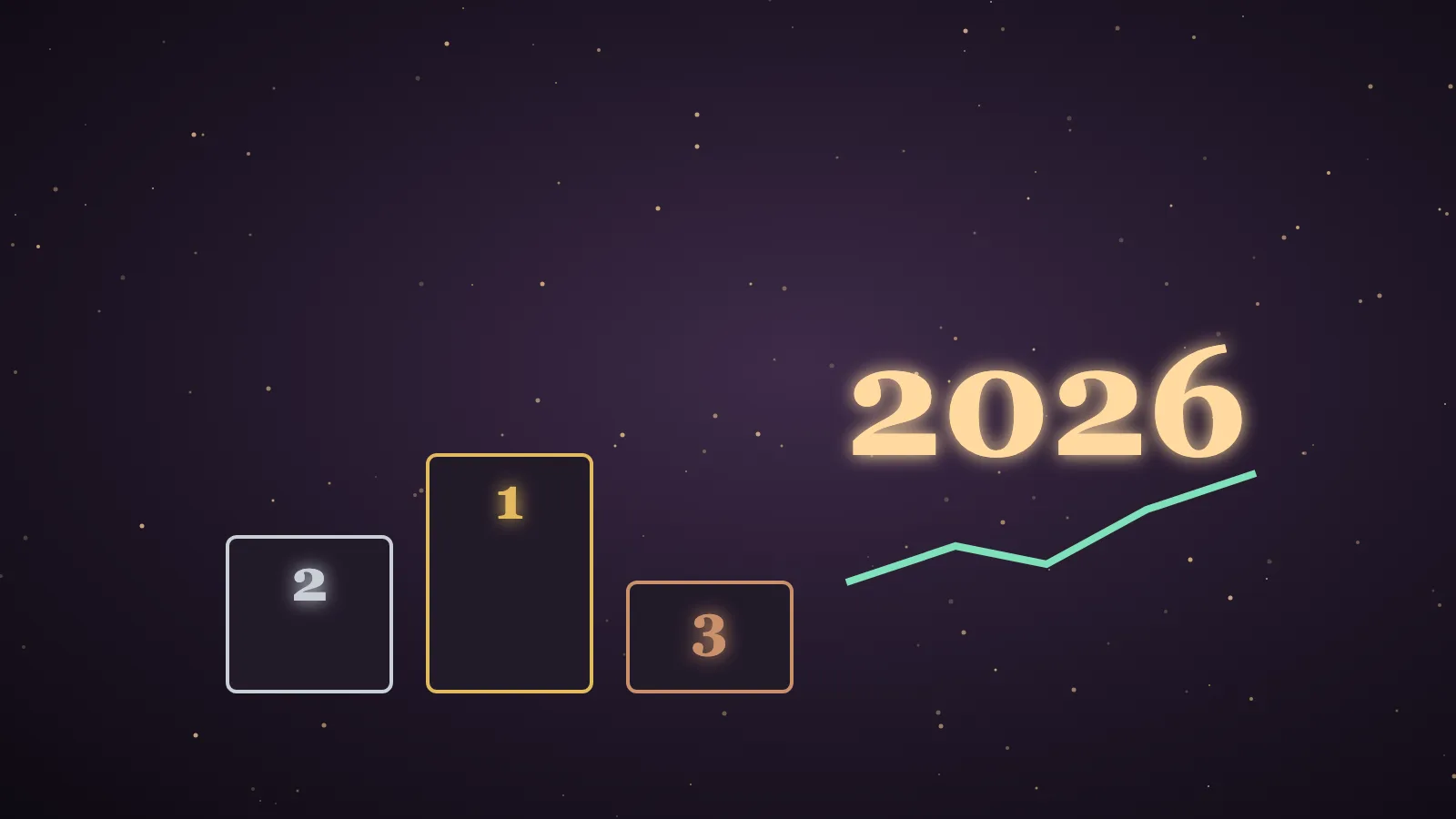 Nine glowing profile cards arranged on a 2026 timeline in a dark aubergine room with a golden search bar, illustrating the top SEO professionals of 2026