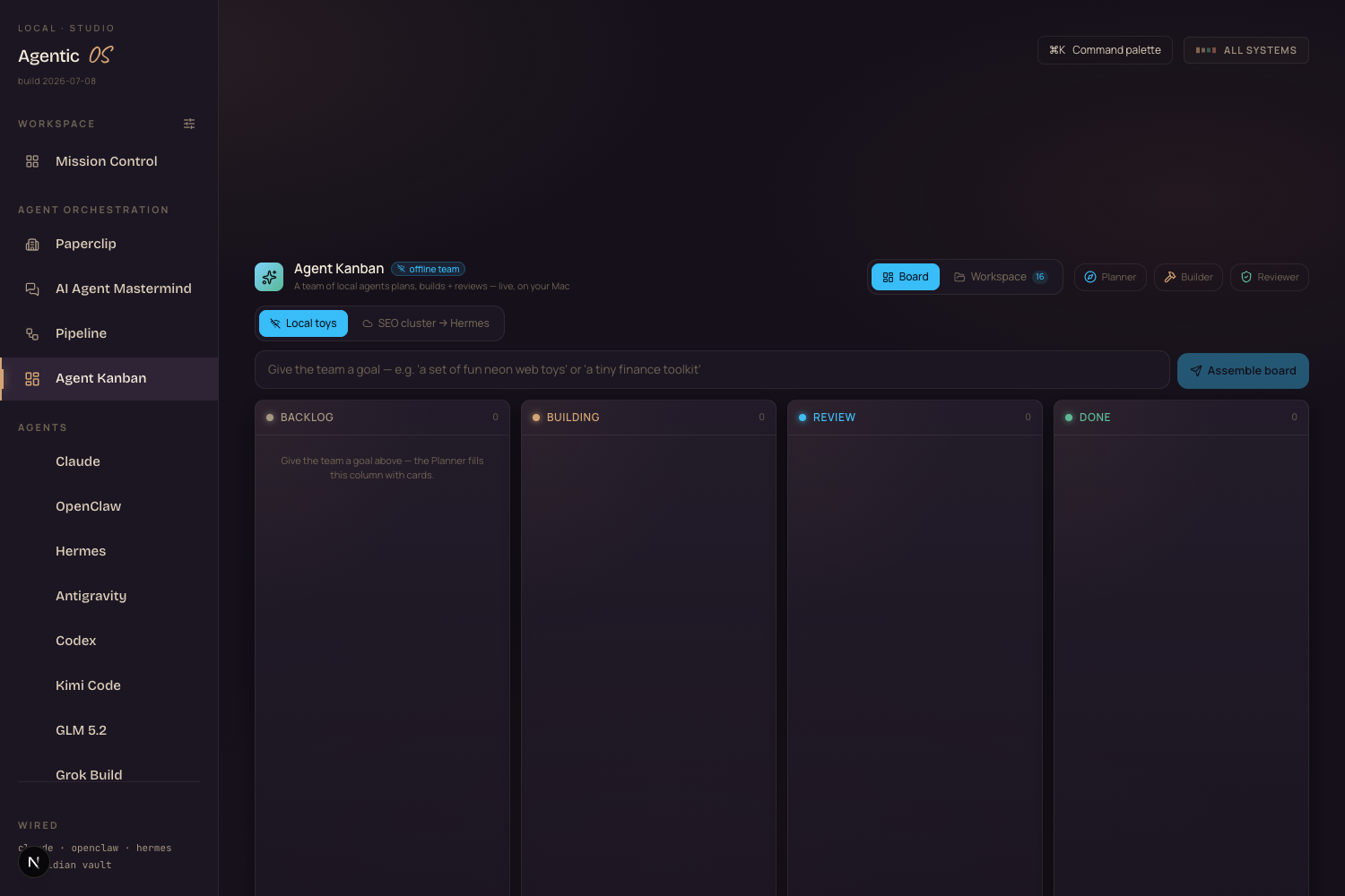 Agent Kanban — Planner, Builder, Reviewer working a live board