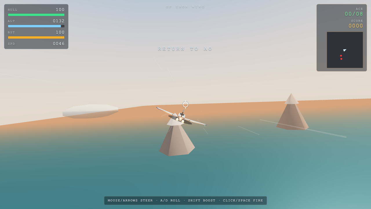 Grok 4.7 one-shot build of dogfight — GoldieBench playtest frame