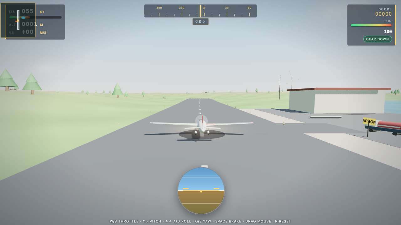 Grok 4.7 one-shot build of flightsim — GoldieBench playtest frame