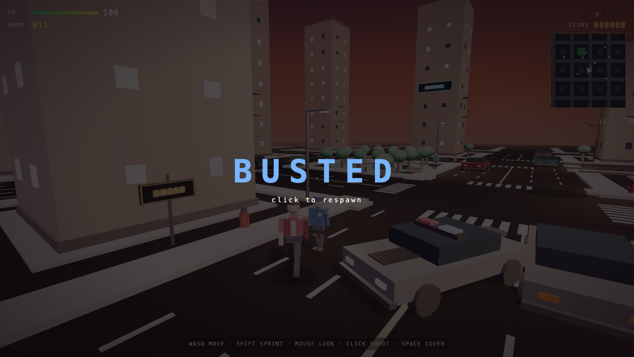 Grok 4.7 one-shot build of gtafoot — GoldieBench playtest frame