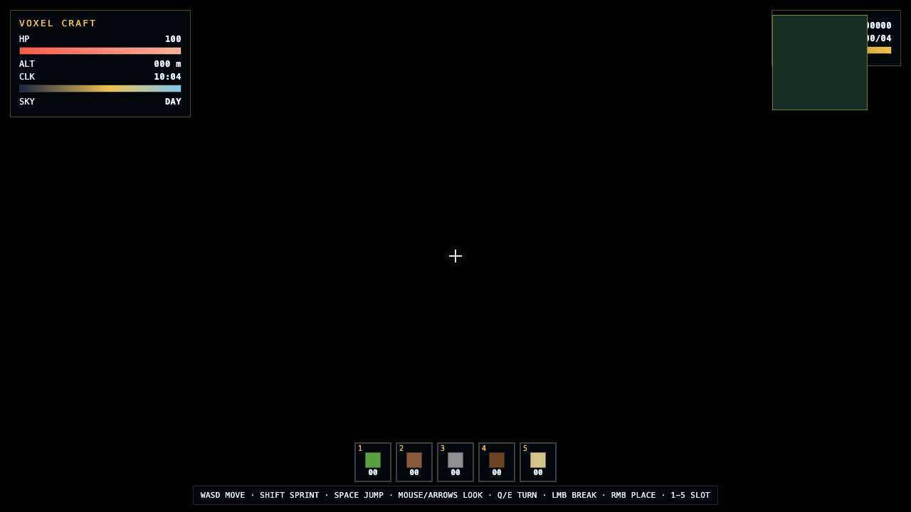Grok 4.7 one-shot build of voxelcraft — GoldieBench playtest frame