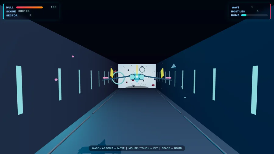 Neon Blaster — one-shot build by DeepSeek V4 Flash