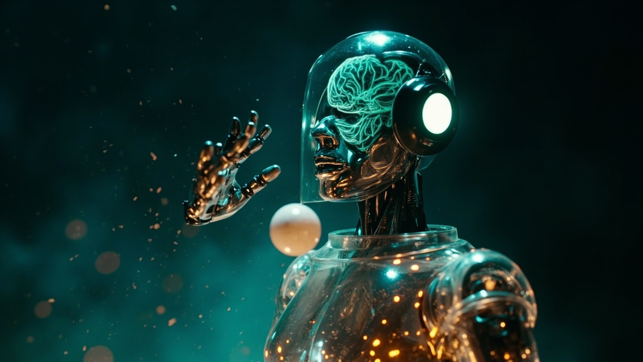 The robot key-art — written by Claude 5, rendered by the Hermes Studio