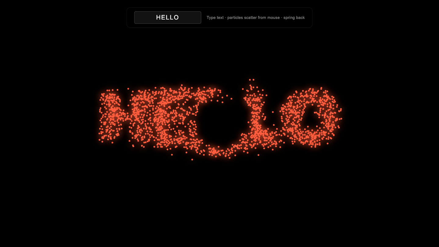 An interactive particle text canvas that reforms whatever you type