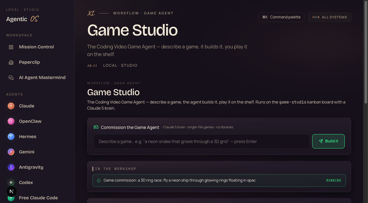 The Game Studio — commission box, the workshop, the shelf