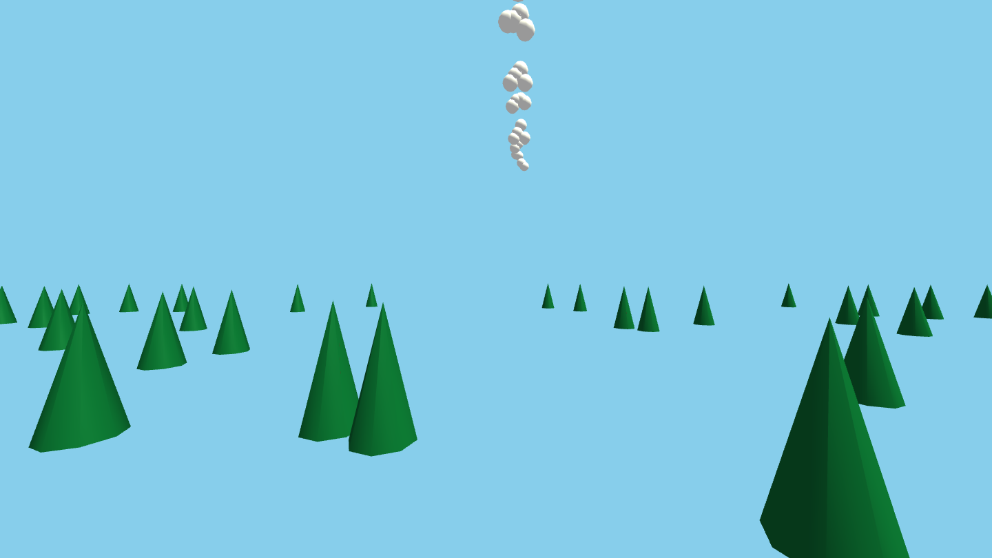 A low-poly green forest world with pine trees and sky