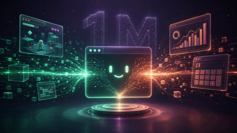 A glowing terminal-agent with emerald and terracotta energy streams merging into it, holographic apps being assembled around it