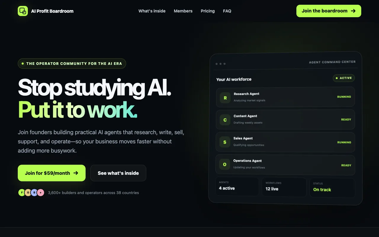 Sol's landing page: split hero with agent command center mockup, lime CTAs