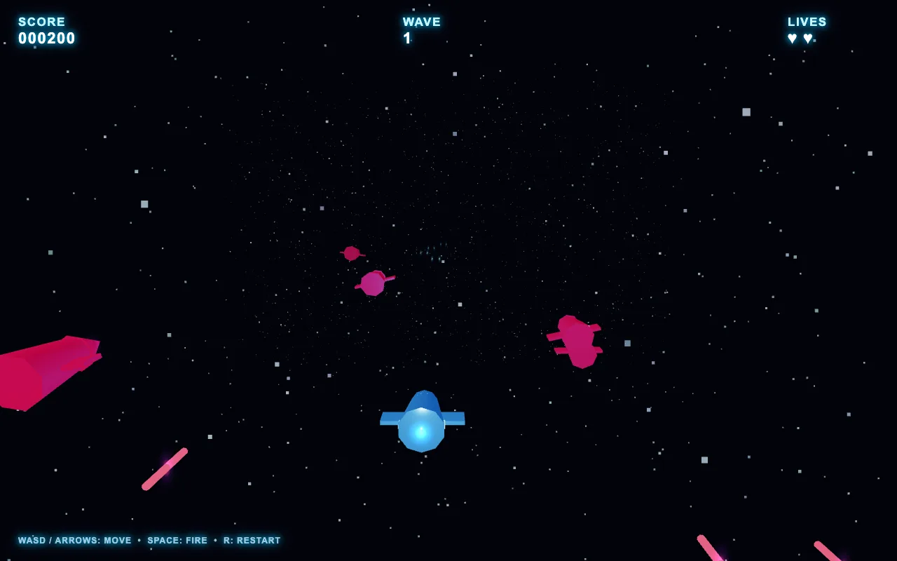 Terra's space shooter mid-play with pink enemy ships