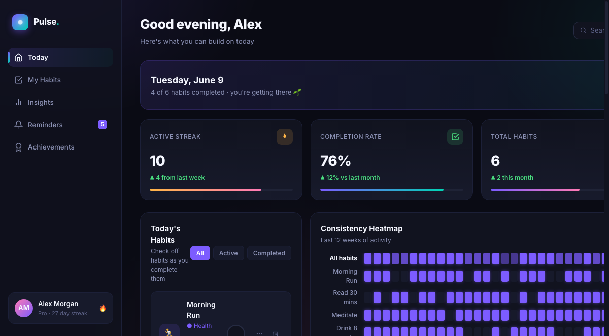 Pulse — a real working habit tracker the agents built