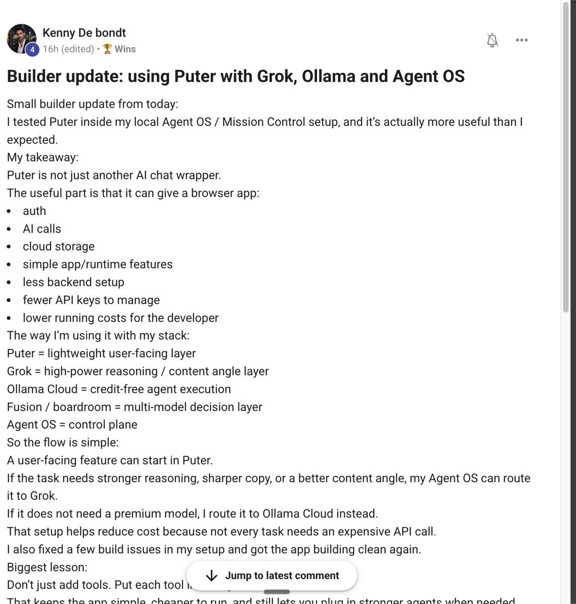 Member post: Puter with Grok, Ollama and Agent OS