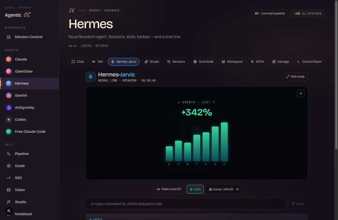 Say 'show me the numbers' and Jarvis paints a live growth chart on the HUD