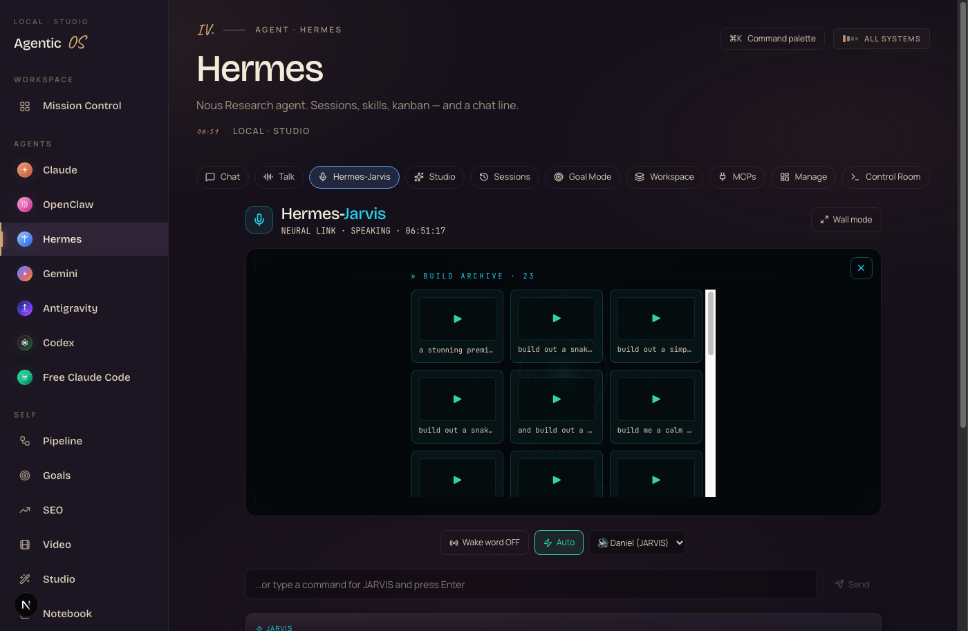 Say 'show me my builds' and Jarvis lays out your creations as a playable grid