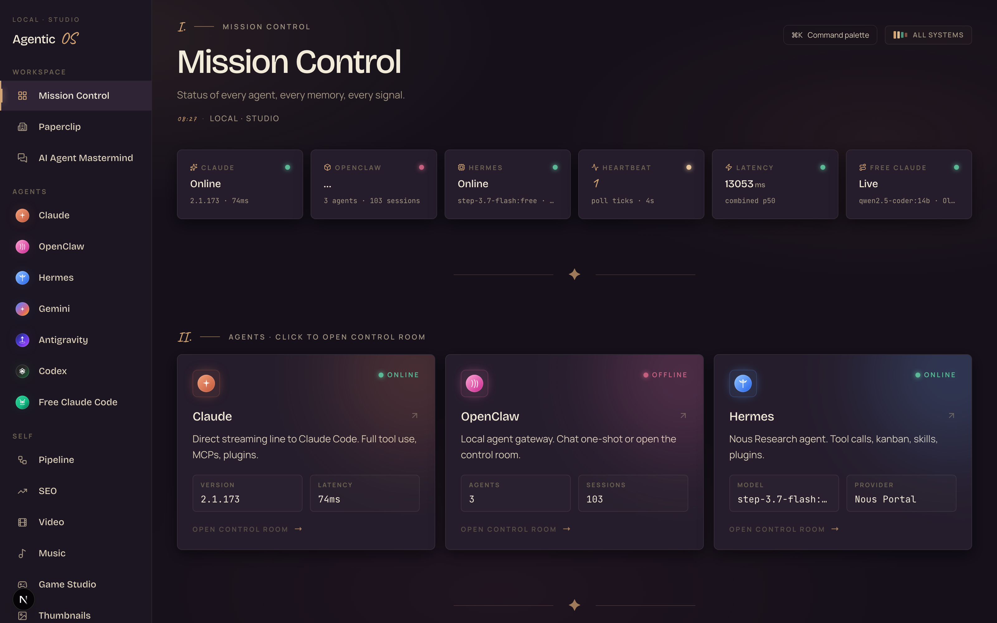 Mission Control overview of all agents