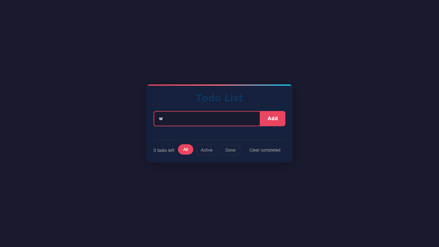 A working todo app with add button, filters and task count