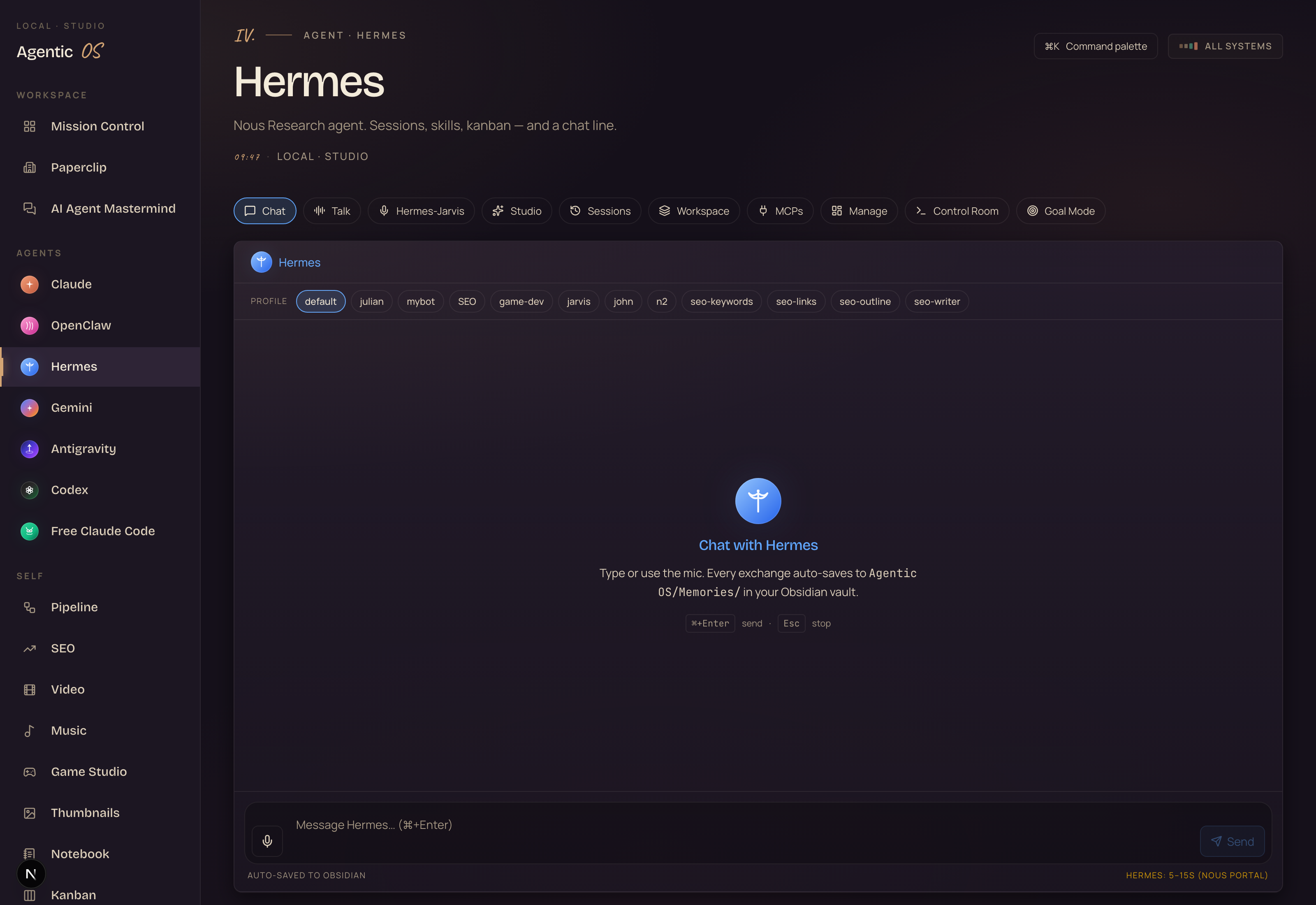 The Hermes agent control room