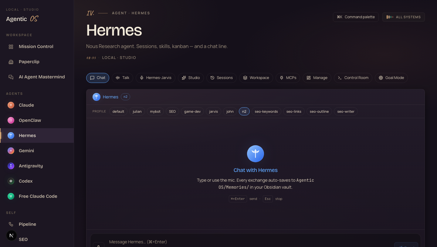 N2 in the Hermes chat profile switcher