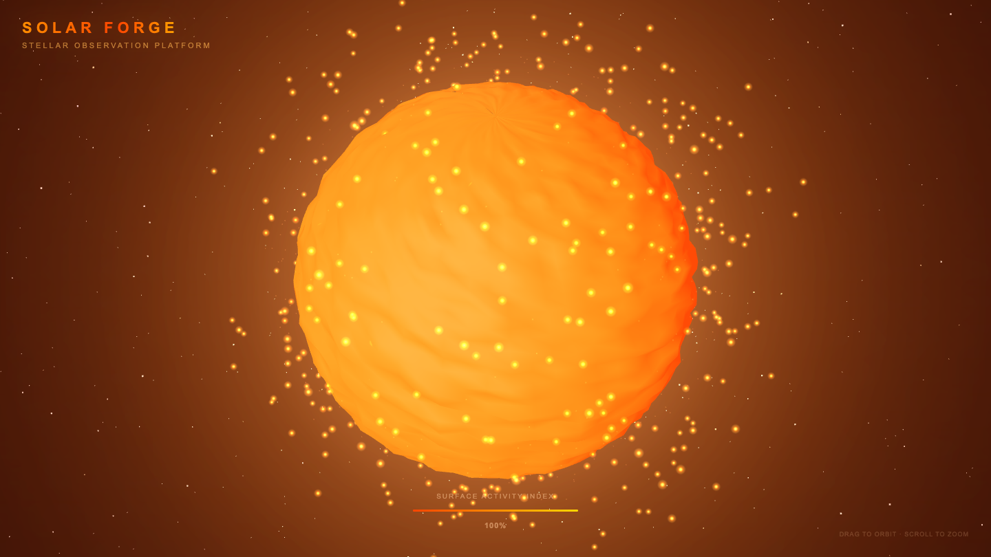 Solar Forge — 3D plasma sun in three.js built by the free router