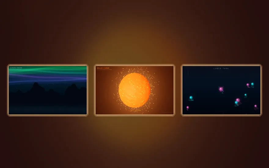 Three animated pages built by OpenCode through the free OmniRoute router
