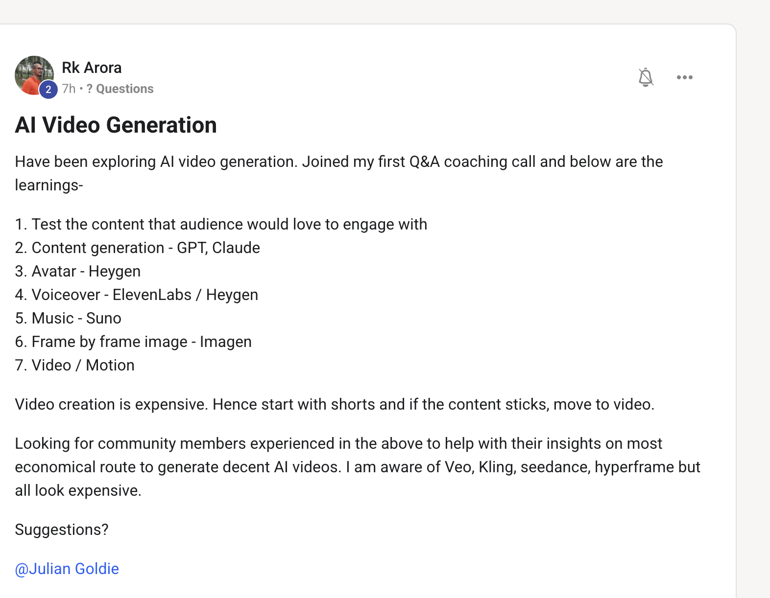 Q2 — AI video generation