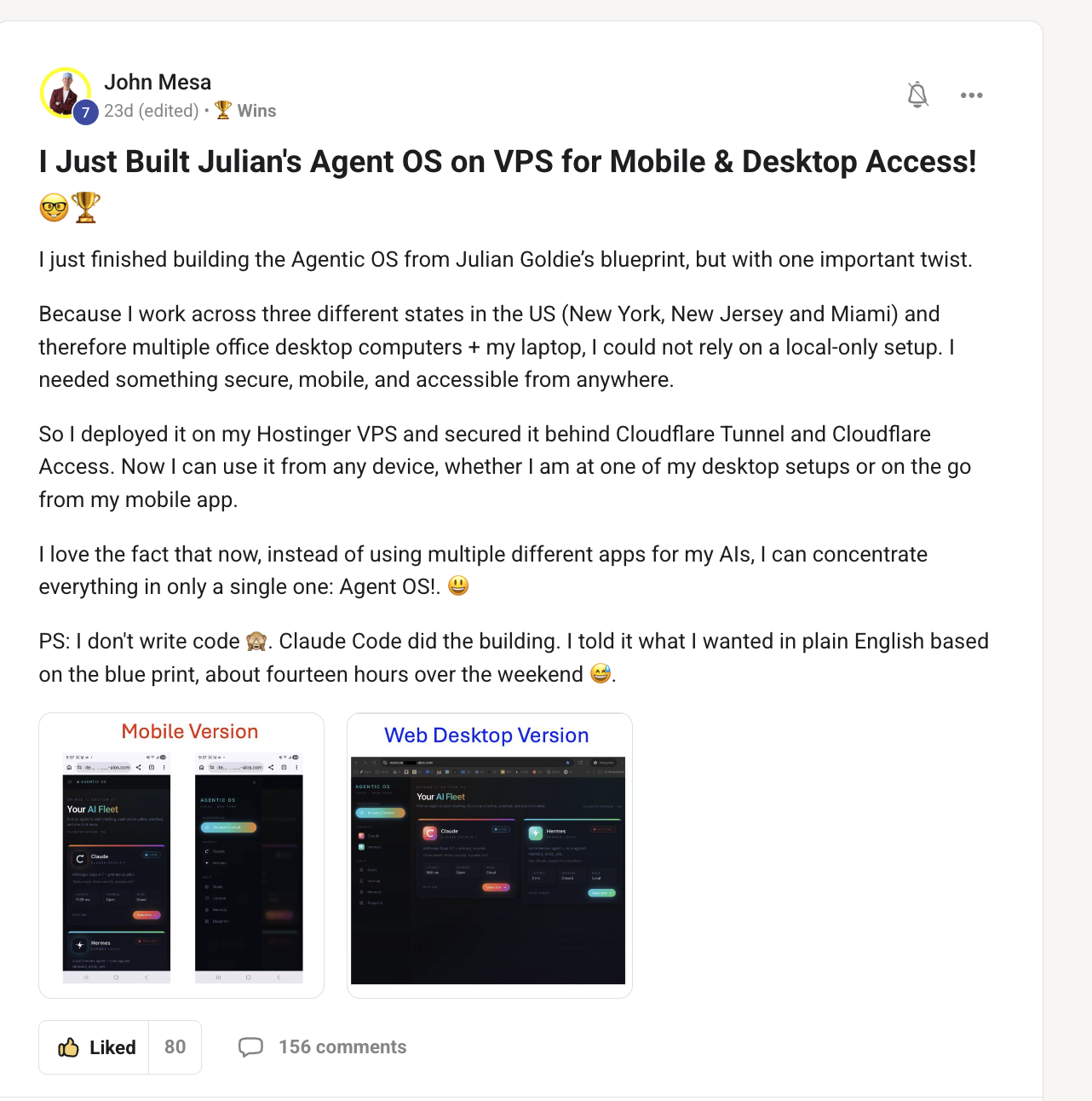 Q5 — “I built Agent OS on a VPS for desktop + mobile access”