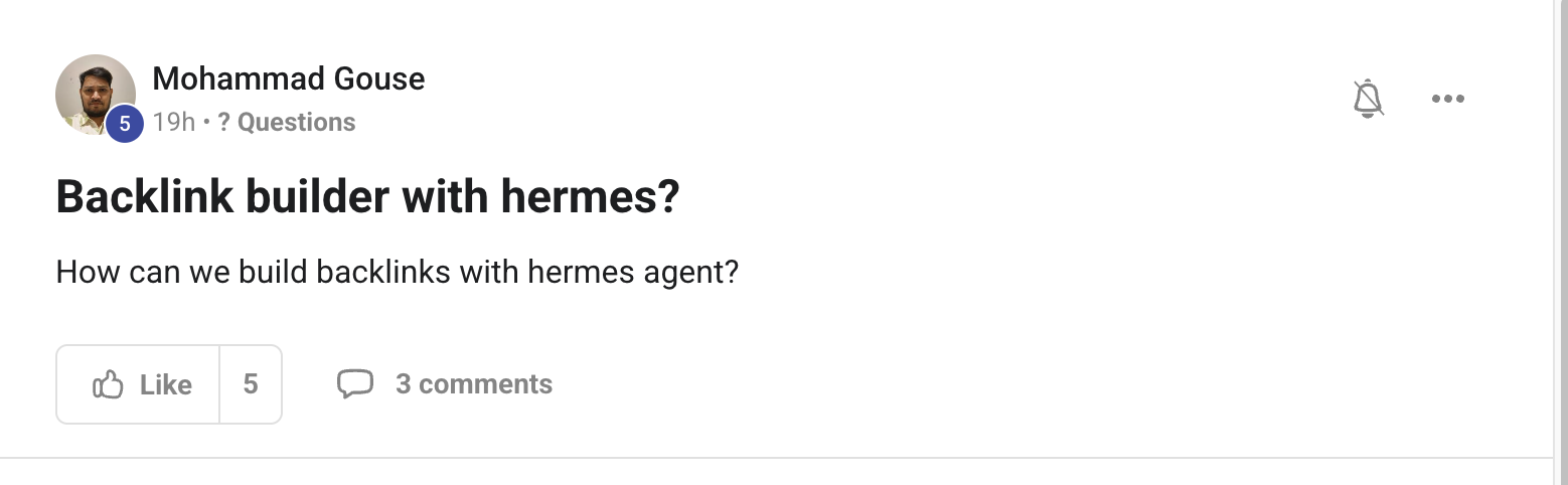 Mohammad Gouse asks about backlinks with Hermes