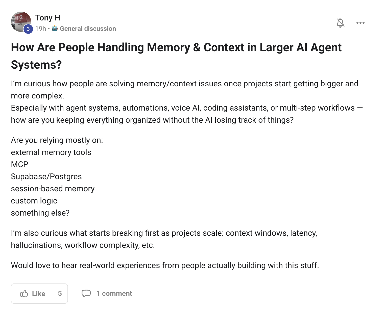 Tony H asks about memory and context at scale