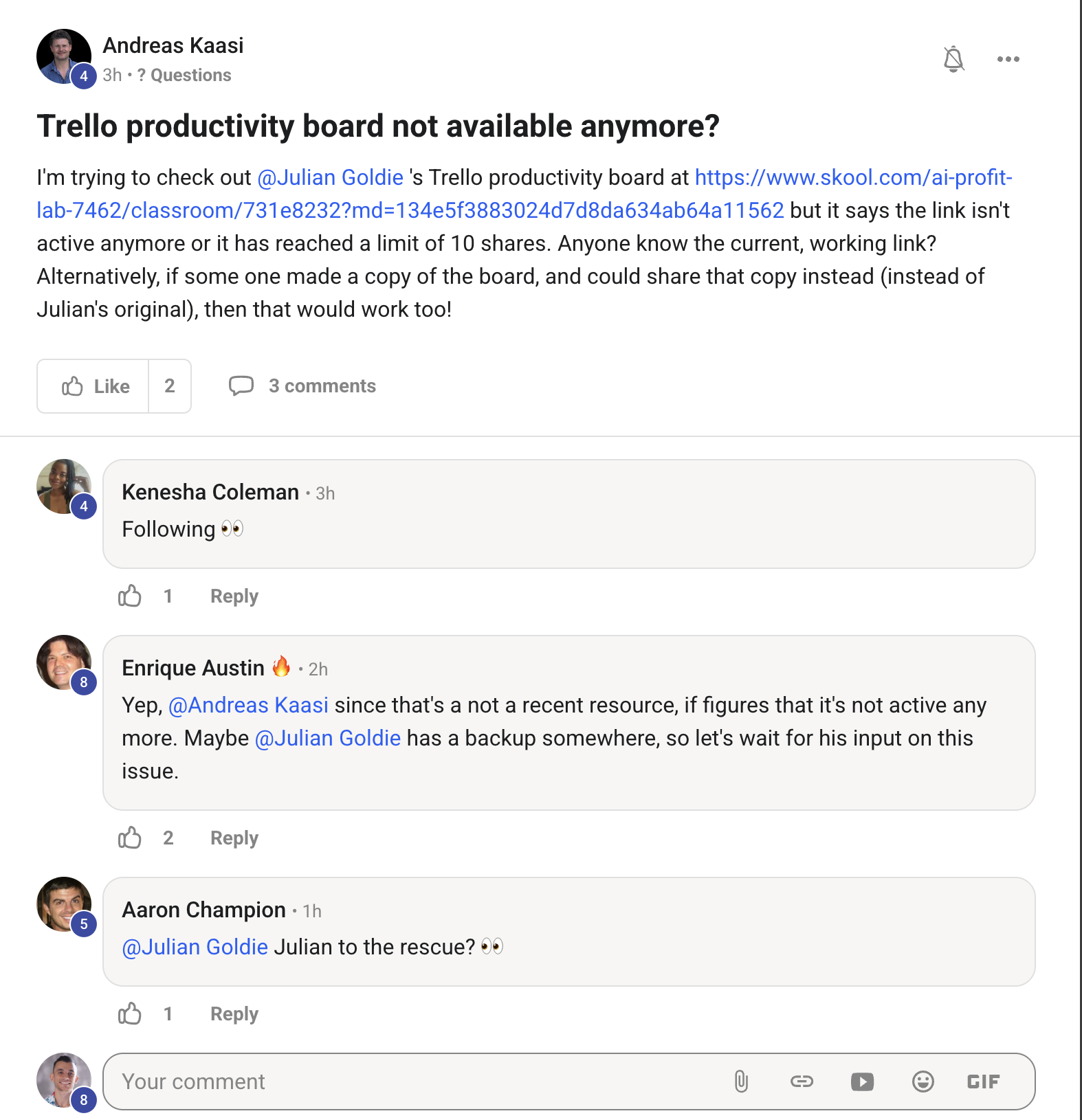 Andreas Kaasi asks about the Trello board