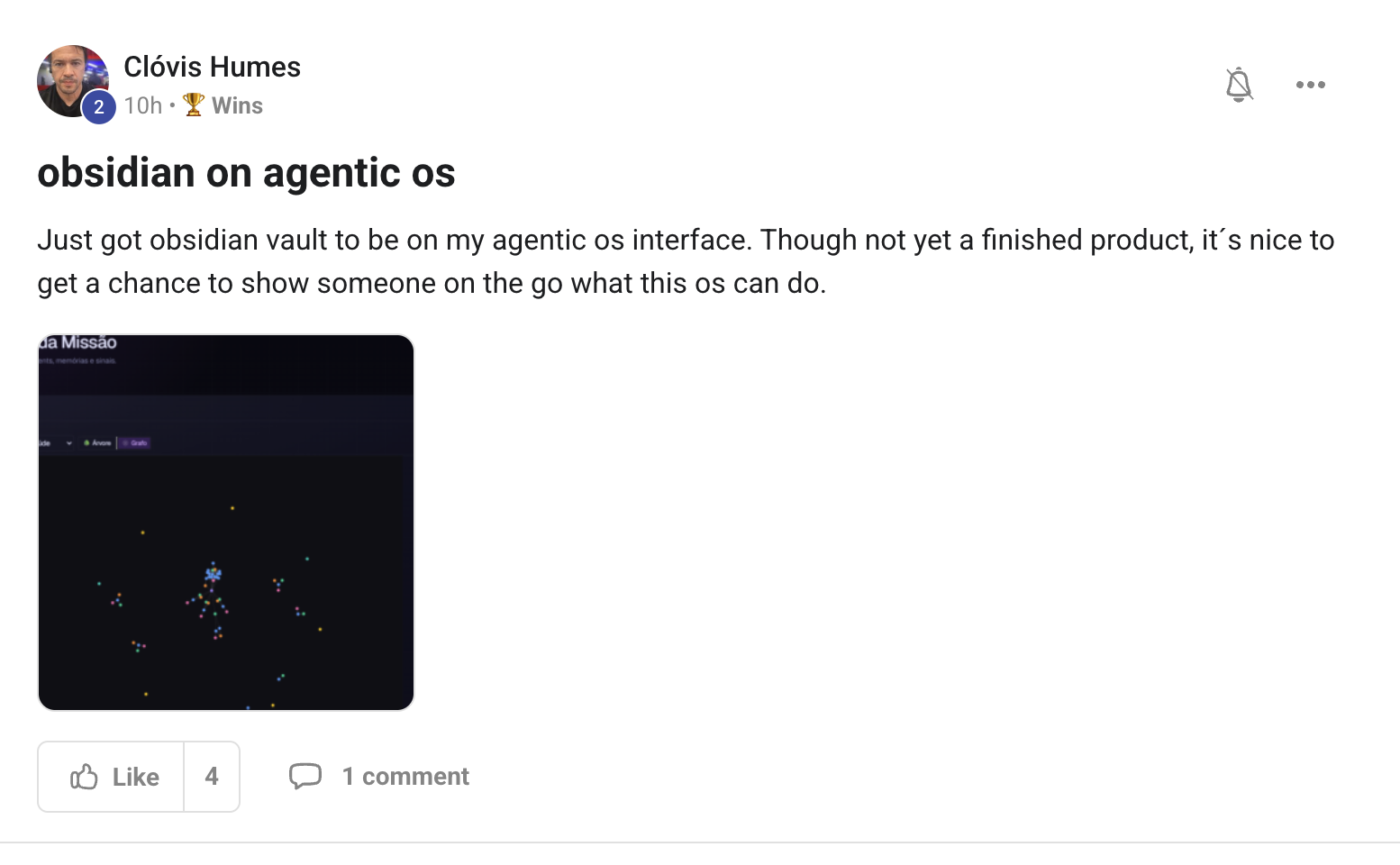 Clóvis Humes' Obsidian on Agent OS win