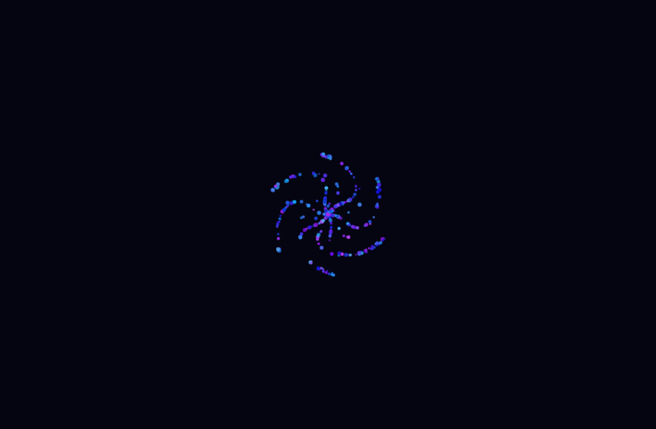 An animated particle galaxy Qwythos built on a canvas